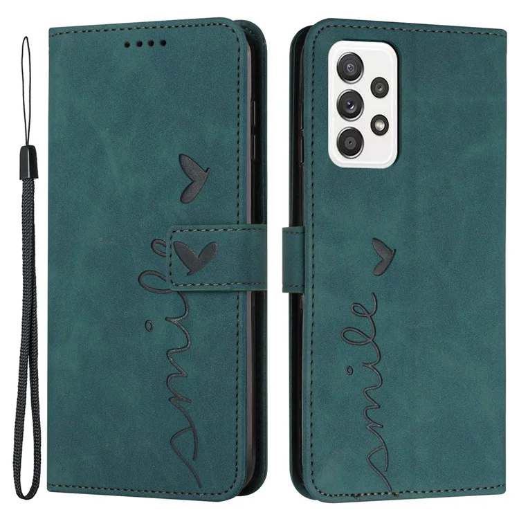 For Samsung Galaxy A23 5G (Global Version) / 4G Heart Shape Imprinted Skin-touch PU Leather Stand Wallet Phone Case Protector - Green
