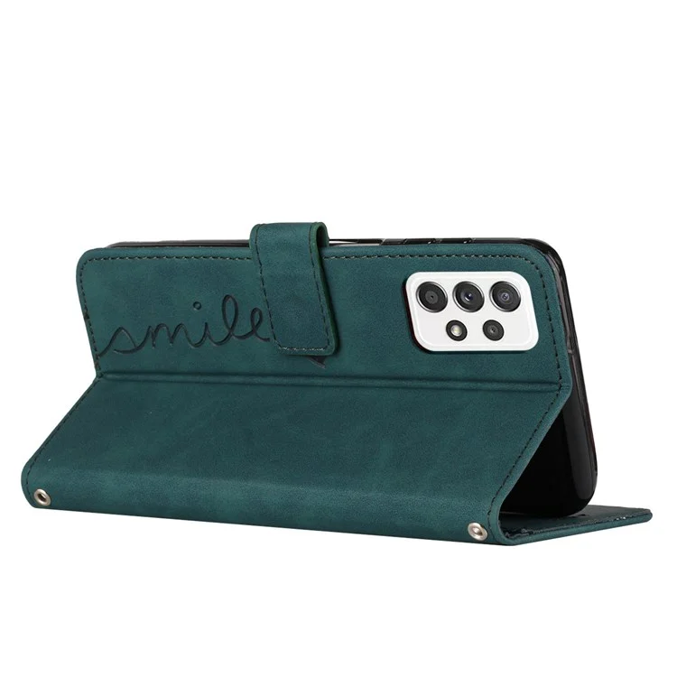 For Samsung Galaxy A23 5G (Global Version) / 4G Heart Shape Imprinted Skin-touch PU Leather Stand Wallet Phone Case Protector - Green