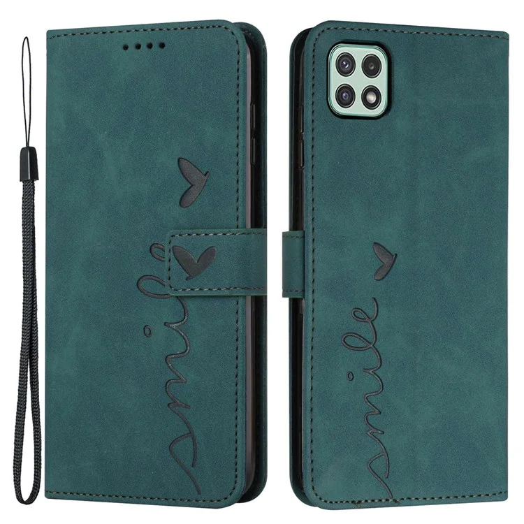 Pour Samsung Galaxy A22 5G/A22s 5G (version européenne) Peau-toucher Sentiment Cœur en forme Imprimé Mains libres Support Étui en cuir synthétique Portefeuille Coque avec Bandoulière - Vert