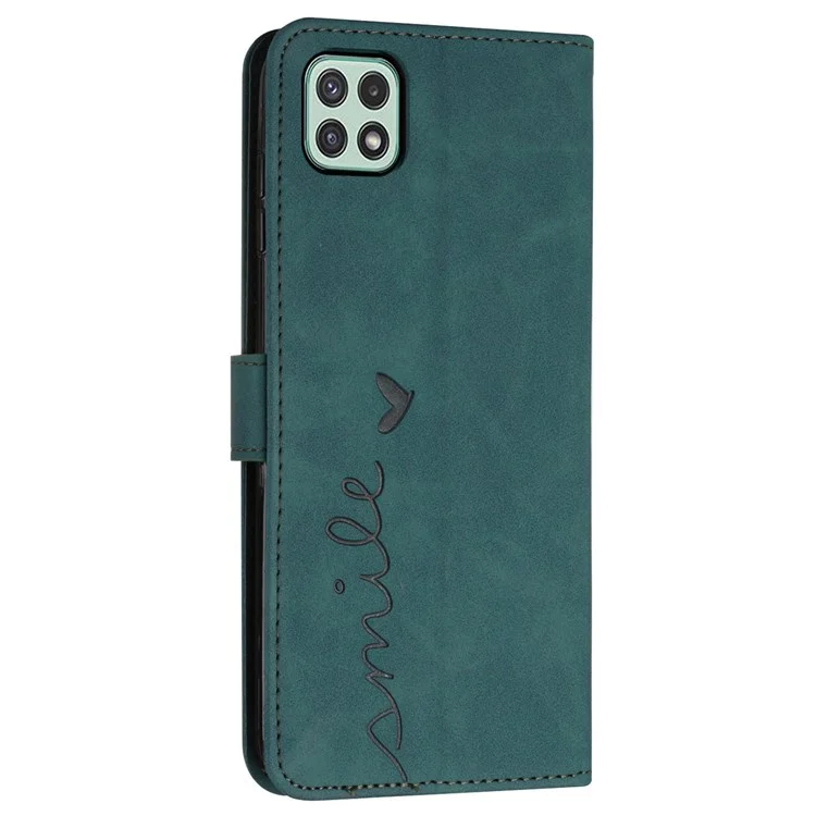 Pour Samsung Galaxy A22 5G/A22s 5G (version européenne) Peau-toucher Sentiment Cœur en forme Imprimé Mains libres Support Étui en cuir synthétique Portefeuille Coque avec Bandoulière - Vert