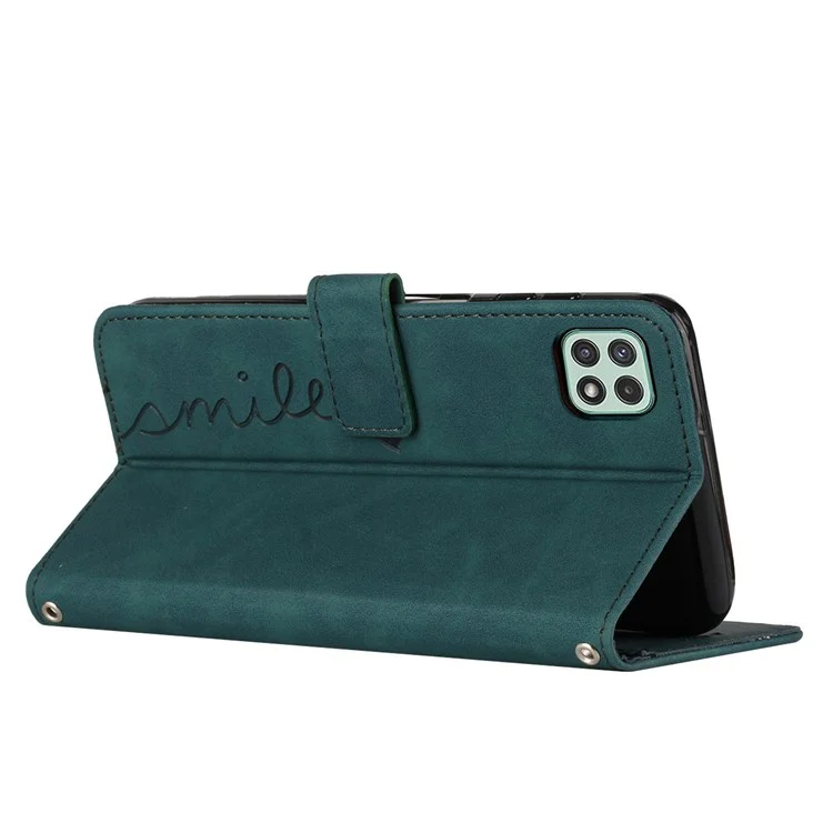 Pour Samsung Galaxy A22 5G/A22s 5G (version européenne) Peau-toucher Sentiment Cœur en forme Imprimé Mains libres Support Étui en cuir synthétique Portefeuille Coque avec Bandoulière - Vert