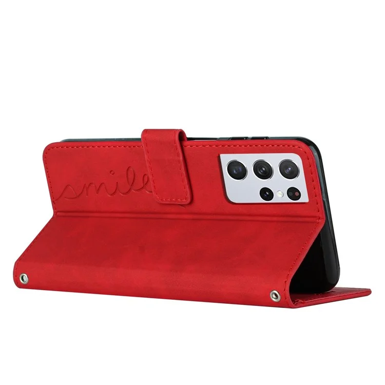 Case de Billetera de Cuero PU Para Samsung Galaxy S21 Ultra 5G, Forma de Corazón Impresa de Piel de Piel Con Capas de Teléfono de Protección Completa - Rojo