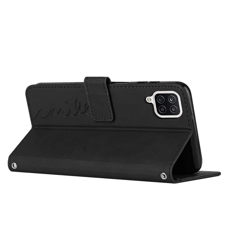 Caixa de Telefone de Toque Cutânea da Carteira de Suporte Para Samsung Galaxy A42 5G, Formato de Coração Impresso PU Leather + TPU Tampa Geral - Preto