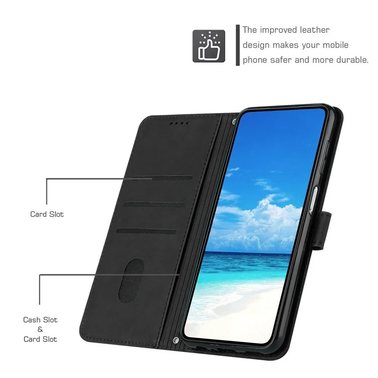 Stand Wallet Skin-touch Phone Case for Samsung Galaxy A42 5G, Heart Shape Imprinted PU Leather + TPU All-round Cover - Black