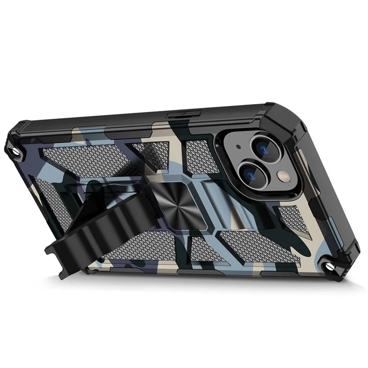 Para Iphone 14 6.1 Pulgadas de Camuflaje Militar Camuflage Case de Teléfono PC + TPU Pozo Protección Contra el Teléfono Celular Anti-fall Cubierta - Camuflaje Azul