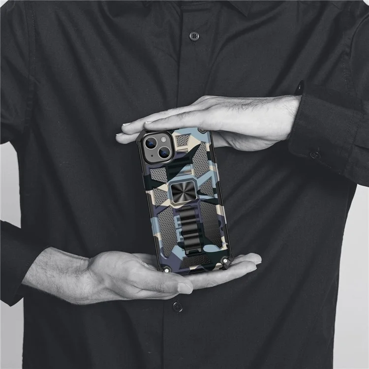 Para Iphone 14 6.1 Pulgadas de Camuflaje Militar Camuflage Case de Teléfono PC + TPU Pozo Protección Contra el Teléfono Celular Anti-fall Cubierta - Camuflaje Azul