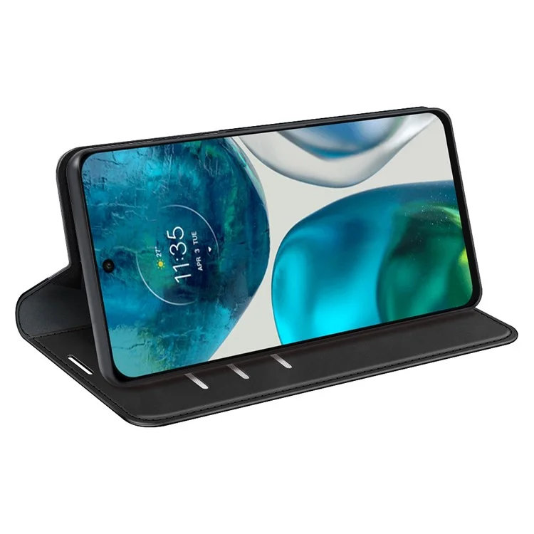 Para Motorola Moto G42 4G Folio Folio Skin-touch PU Case de Cuero Presente Teléfono Cubierta Protectora - Negro