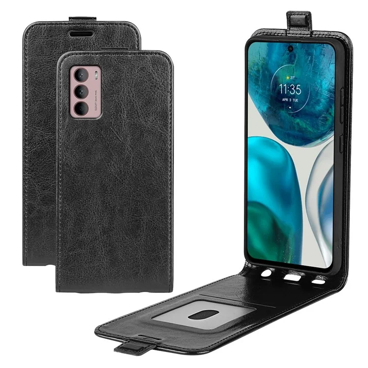 Für Motorola Moto G42 4G Vertikale Flip PU Leder Handyhülle Kartenfach Verrücktes Pferd Textur Schutzhülle - Schwarz