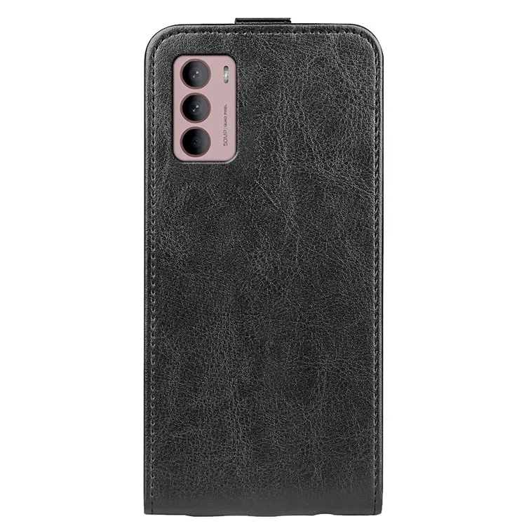 Für Motorola Moto G42 4G Vertikale Flip PU Leder Handyhülle Kartenfach Verrücktes Pferd Textur Schutzhülle - Schwarz