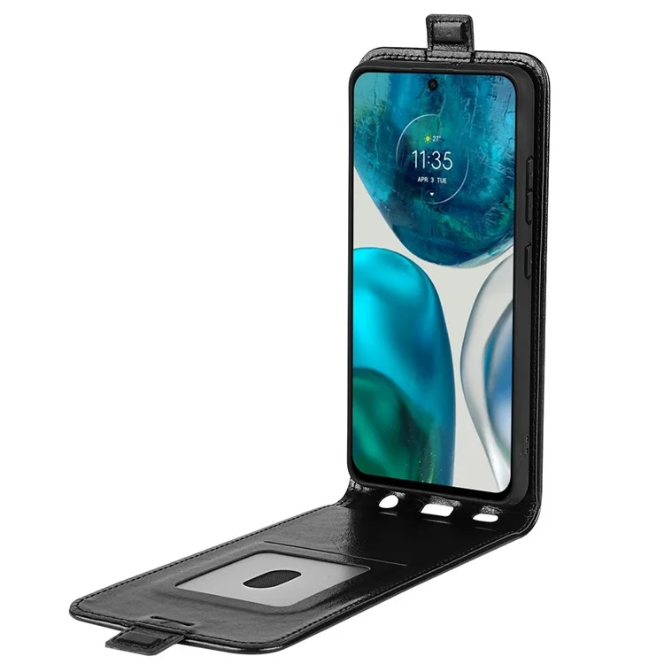 Für Motorola Moto G42 4G Vertikale Flip PU Leder Handyhülle Kartenfach Verrücktes Pferd Textur Schutzhülle - Schwarz