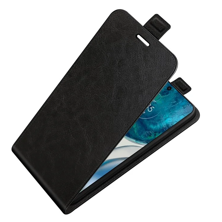 Für Motorola Moto G42 4G Vertikale Flip PU Leder Handyhülle Kartenfach Verrücktes Pferd Textur Schutzhülle - Schwarz