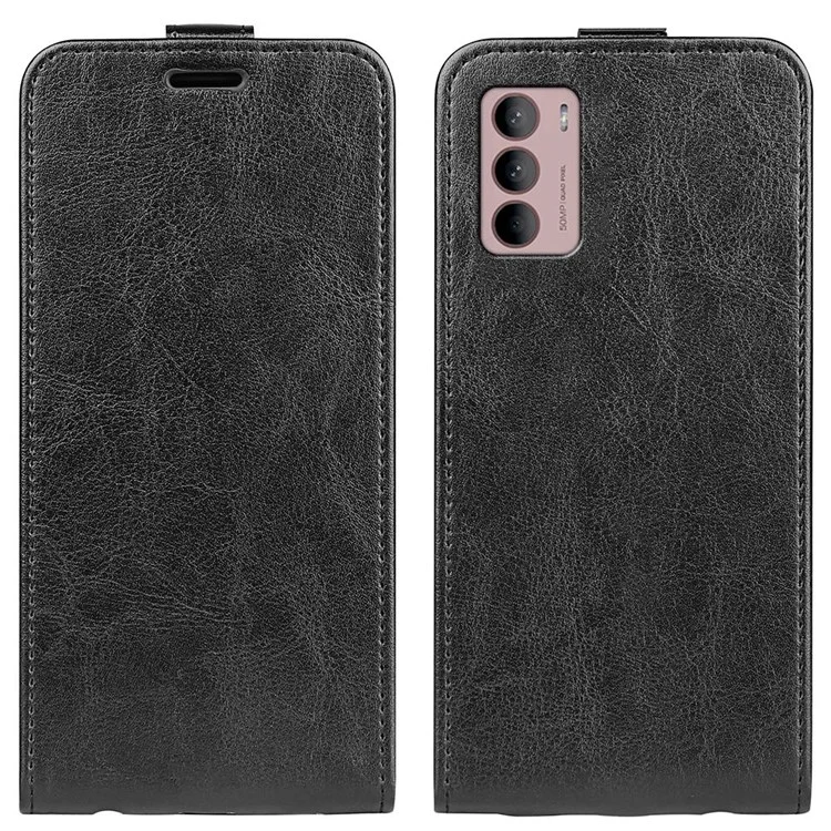 Für Motorola Moto G42 4G Vertikale Flip PU Leder Handyhülle Kartenfach Verrücktes Pferd Textur Schutzhülle - Schwarz