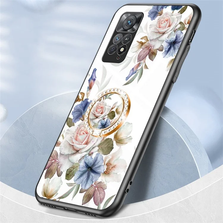 Para Xiaomi Redmi Note 11S 4G Corteut Preciso Patrón de Flores Anti-scratch Cubierta Impresa Tpu+pc+teléfono de Protección de Vidrio Templado Con Kickstand - Rosa China