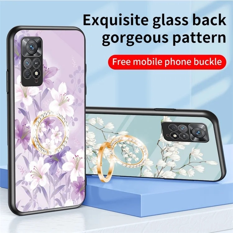 Para Xiaomi Redmi Note 11S 4G Corteut Preciso Patrón de Flores Anti-scratch Cubierta Impresa Tpu+pc+teléfono de Protección de Vidrio Templado Con Kickstand - Rosa China