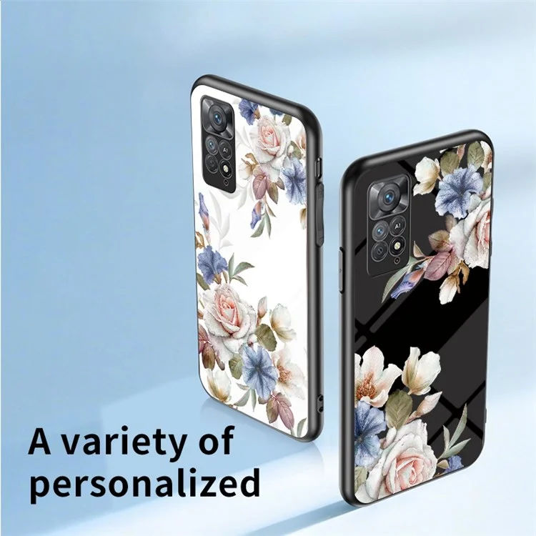 Para Xiaomi Redmi Note 11S 4G Corteut Preciso Patrón de Flores Anti-scratch Cubierta Impresa Tpu+pc+teléfono de Protección de Vidrio Templado Con Kickstand - Rosa China