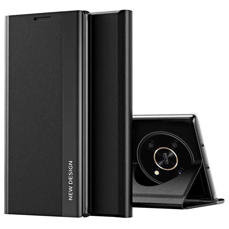 For Honor X9 5G / X30 5G / Magic4 Lite 5G Wear-resistant PU Leather Stand Function Case Electroplating Cell Phone Cover - Black