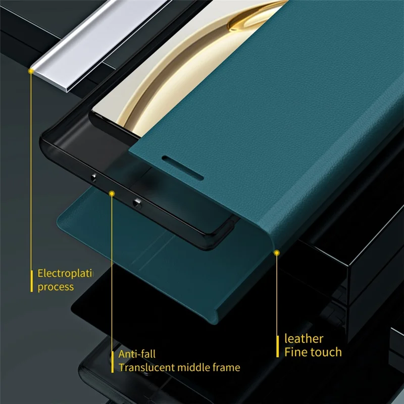 For Honor X9 5G / X30 5G / Magic4 Lite 5G Wear-resistant PU Leather Stand Function Case Electroplating Cell Phone Cover - Black