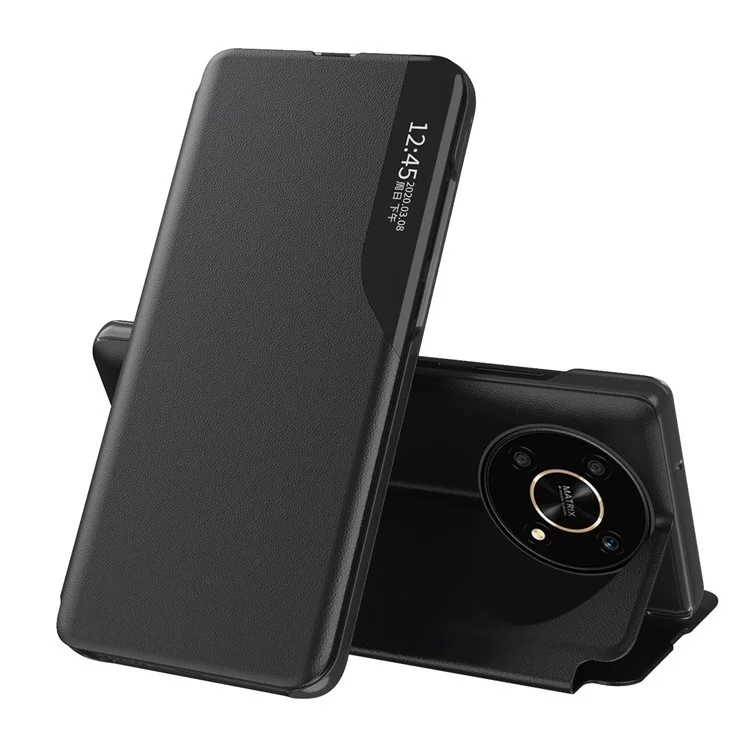 Чехол для телефона For Honor X9 5G / X30 5G / Magic4 Lite 5G с защитным окном и функцией подставки, кожаный, черный