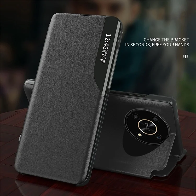 Чехол для телефона For Honor X9 5G / X30 5G / Magic4 Lite 5G с защитным окном и функцией подставки, кожаный, черный
