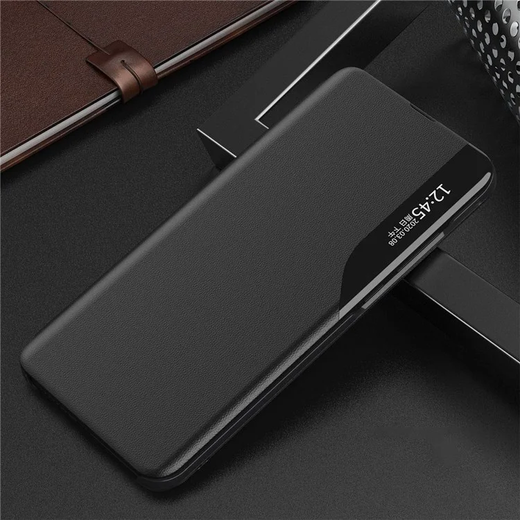 Per Honor Play 30 Plus 5G / X7 Clear View Window Phone Case Regolabile Stand Custodia Protettiva in Pelle - Nera
