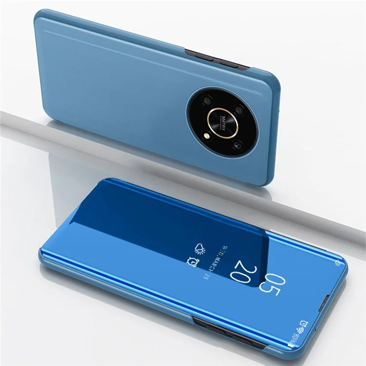 Для Honor X9 5G/X30 5G/Magic4 Lite 5G Складная подставка Дизайн PU кожаный чехол Окно для просмотра Электролитное зеркало Износостойкий чехол для телефона - Небесно-голубой