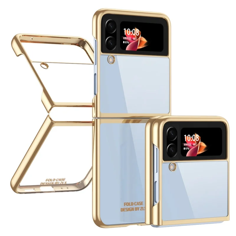 For Samsung Galaxy Z Flip4 5G Transparent PC Precise Cutout Electroplate Phone Case Anti-scratch Cover - Gold