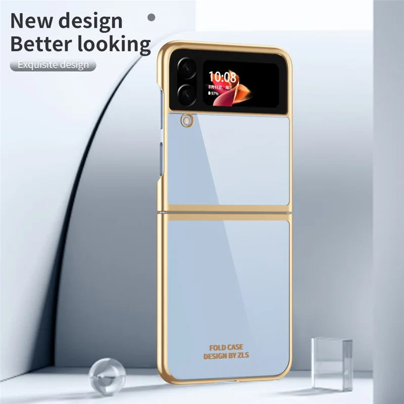 For Samsung Galaxy Z Flip4 5G Transparent PC Precise Cutout Electroplate Phone Case Anti-scratch Cover - Gold