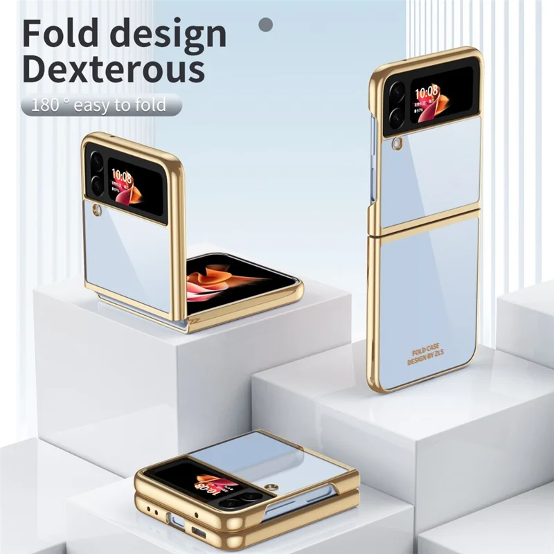For Samsung Galaxy Z Flip4 5G Transparent PC Precise Cutout Electroplate Phone Case Anti-scratch Cover - Gold