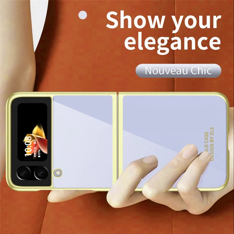 For Samsung Galaxy Z Flip4 5G Transparent PC Precise Cutout Electroplate Phone Case Anti-scratch Cover - Gold