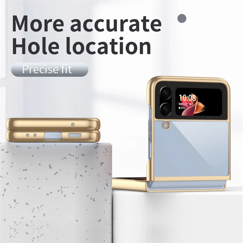 For Samsung Galaxy Z Flip4 5G Transparent PC Precise Cutout Electroplate Phone Case Anti-scratch Cover - Gold