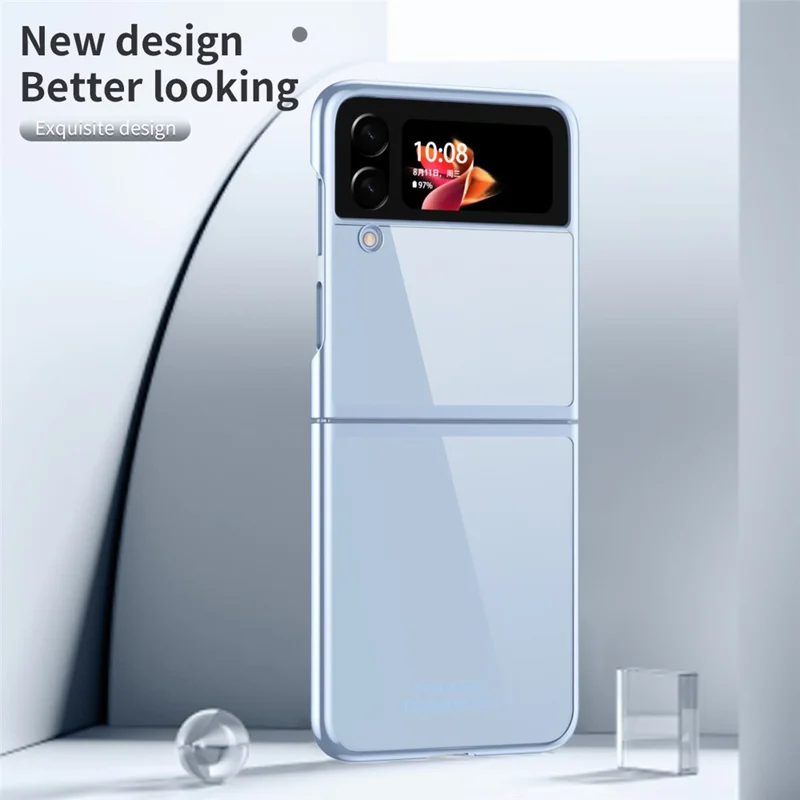 For Samsung Galaxy Z Flip4 5G Transparent PC Precise Cutout Electroplate Phone Case Anti-scratch Cover - Baby Blue
