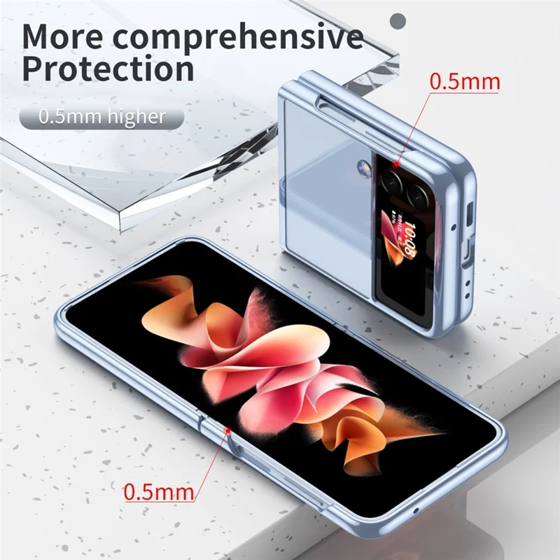 For Samsung Galaxy Z Flip4 5G Transparent PC Precise Cutout Electroplate Phone Case Anti-scratch Cover - Baby Blue