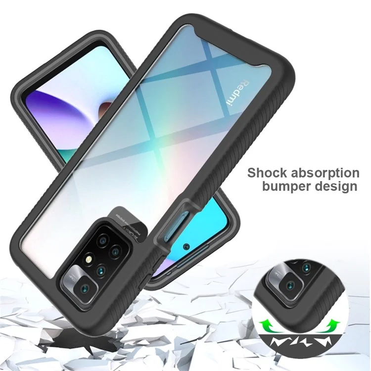 Pour Xiaomi Redmi 10 2022 Etui de téléphone 3-en-1 avec couverture complète Coque rigide en PC + TPU souple Housse hybride avec protecteur d'écran en PET - Noir
