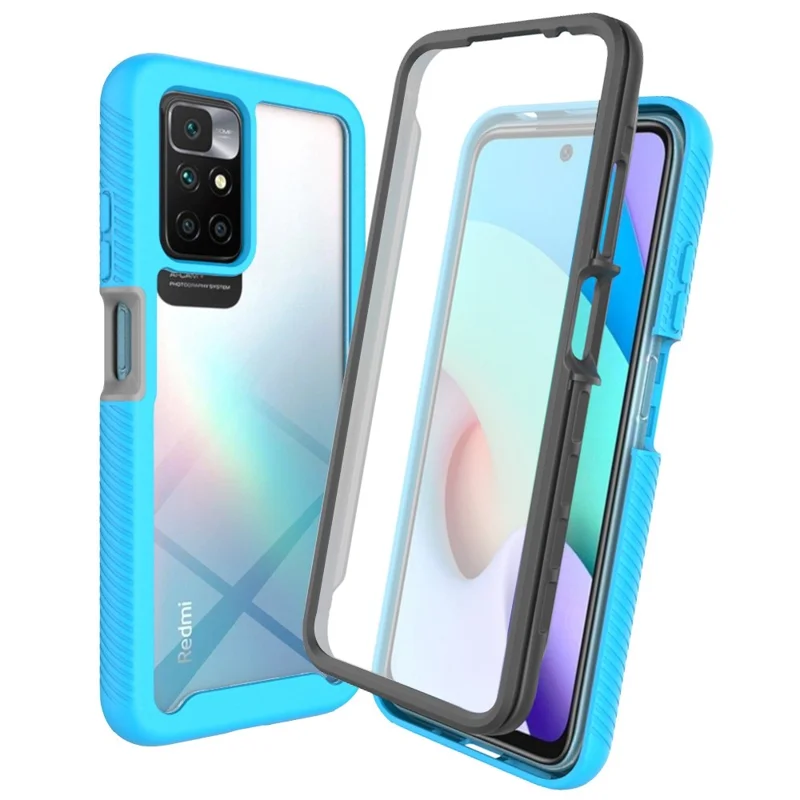 For Xiaomi Redmi 10 2022 3-in-1 Full Coverage Phone Case Hard PC + Soft TPU Hybrid Cover with PET Screen Protector - Baby Blue
