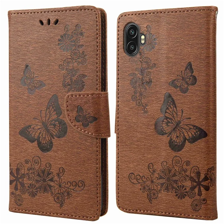 Para Samsung Galaxy Xcover Pro 2 5g Butterflies Padrão de Flores Imprimindo a Capa da Carteira de Couro de Couro - Castanho