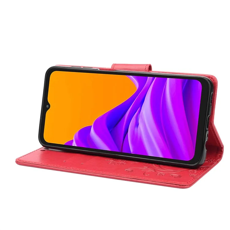 Para o Samsung Galaxy Xcover Pro 2 5g Imprimindo a Capa da Carteira de Couro de Couro de Flor de Borboleta PU - Vermelho