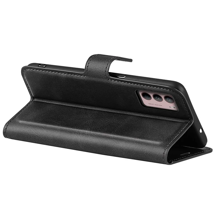 Für Motorola Moto G42 4G Non-slip Grip Grip Strukturierte Pu-lederabdeckung Magnetverschluss Flip Wallet With Mit Ständer - Schwarz