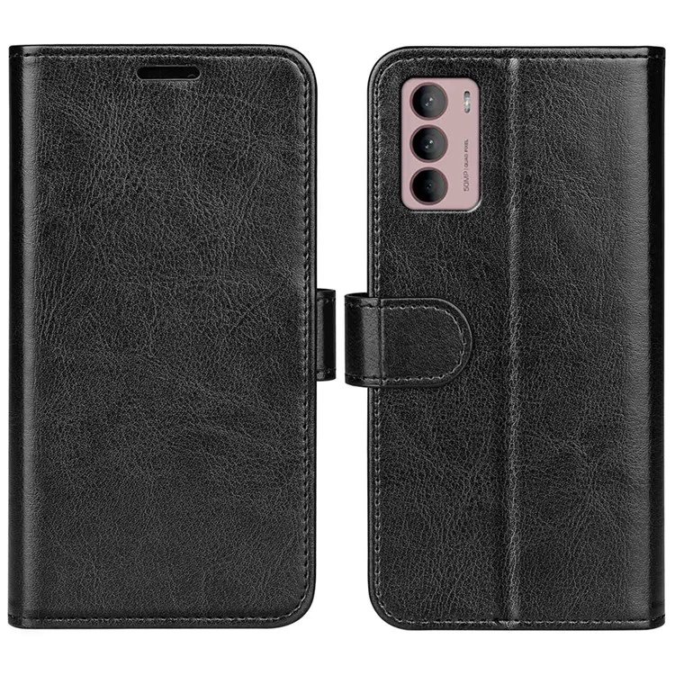 For Motorola Moto G42 4G Well-protected Crazy Horse Texture Leather Folio Case Stand Magnetic Wallet Flip Anti-fall Cover - Black