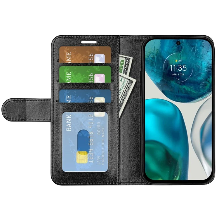 For Motorola Moto G42 4G Well-protected Crazy Horse Texture Leather Folio Case Stand Magnetic Wallet Flip Anti-fall Cover - Black