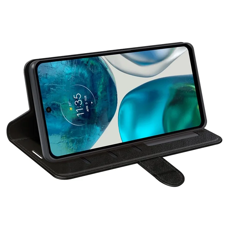 For Motorola Moto G42 4G Well-protected Crazy Horse Texture Leather Folio Case Stand Magnetic Wallet Flip Anti-fall Cover - Black