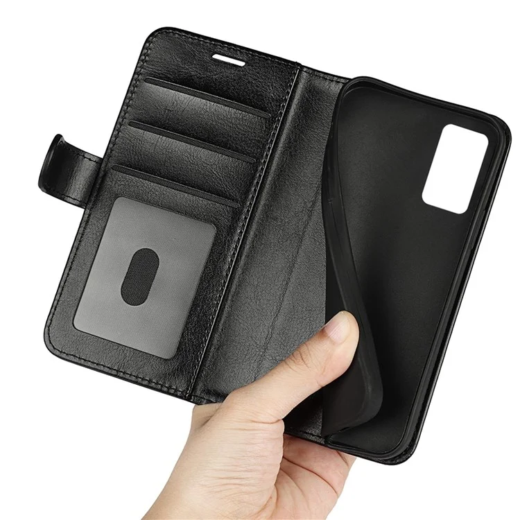 For Motorola Moto G42 4G Well-protected Crazy Horse Texture Leather Folio Case Stand Magnetic Wallet Flip Anti-fall Cover - Black