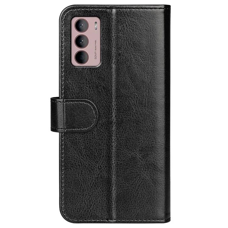 For Motorola Moto G42 4G Well-protected Crazy Horse Texture Leather Folio Case Stand Magnetic Wallet Flip Anti-fall Cover - Black