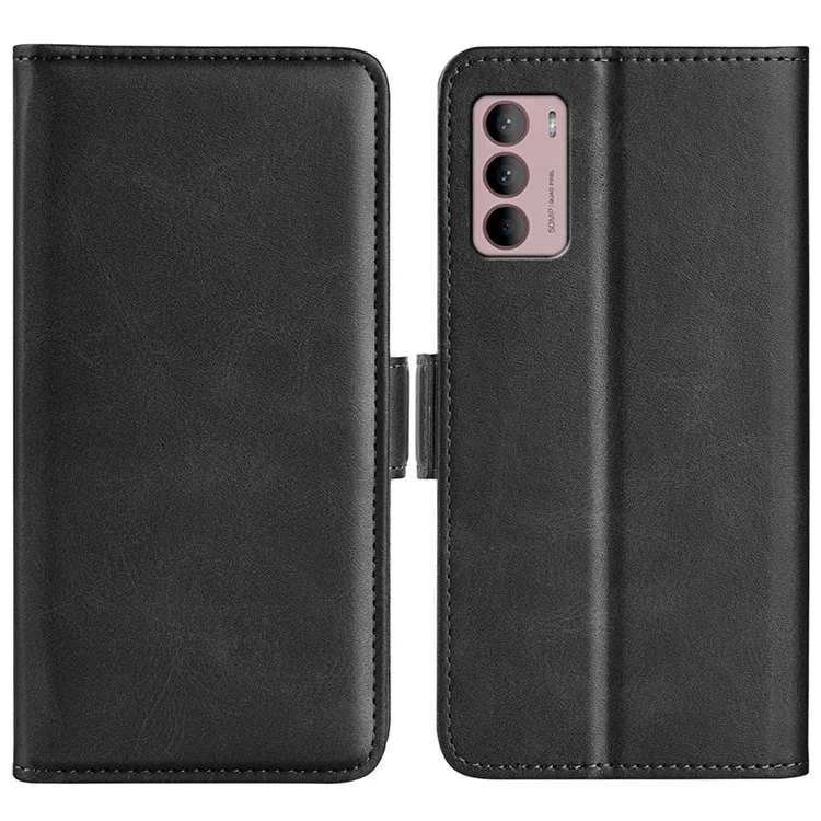 Para Motorola Moto G42 4G Anti-Drop Textured PU Leather Billet Funda de Soporte de Cierre Magnético Doble - Negro