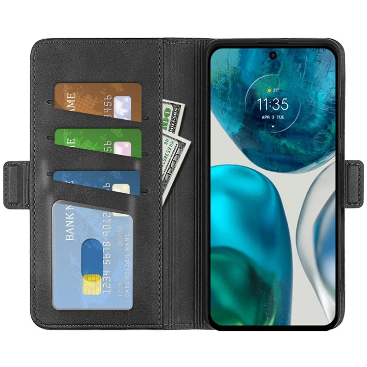 Para Motorola Moto G42 4G Anti-Drop Textured PU Leather Billet Funda de Soporte de Cierre Magnético Doble - Negro