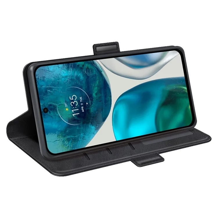 Para Motorola Moto G42 4G Anti-Drop Textured PU Leather Billet Funda de Soporte de Cierre Magnético Doble - Negro