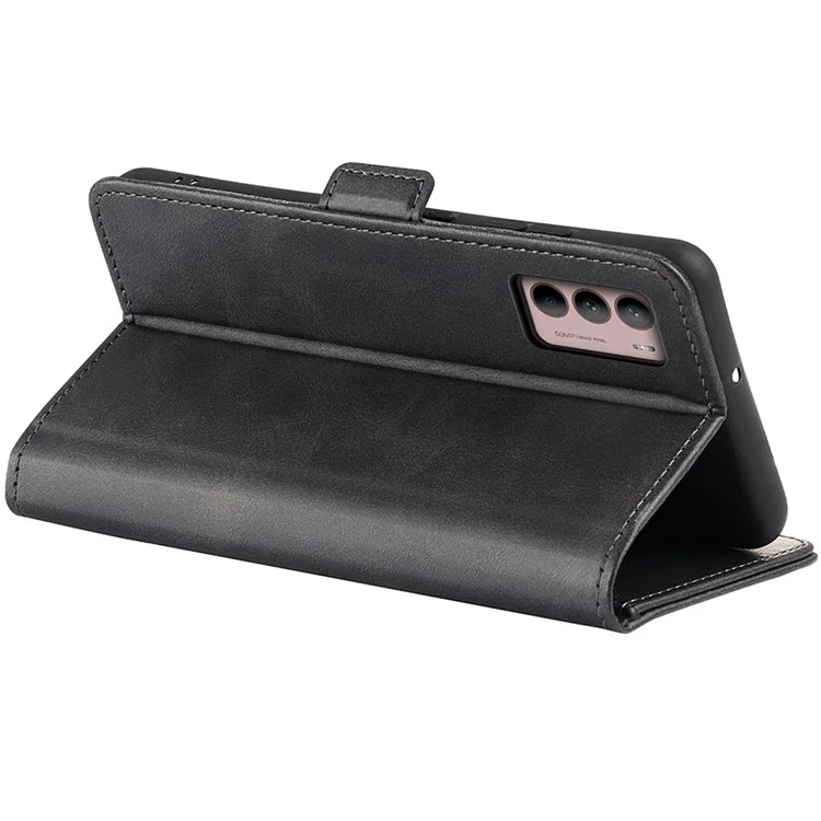 Para Motorola Moto G42 4G Anti-Drop Textured PU Leather Billet Funda de Soporte de Cierre Magnético Doble - Negro