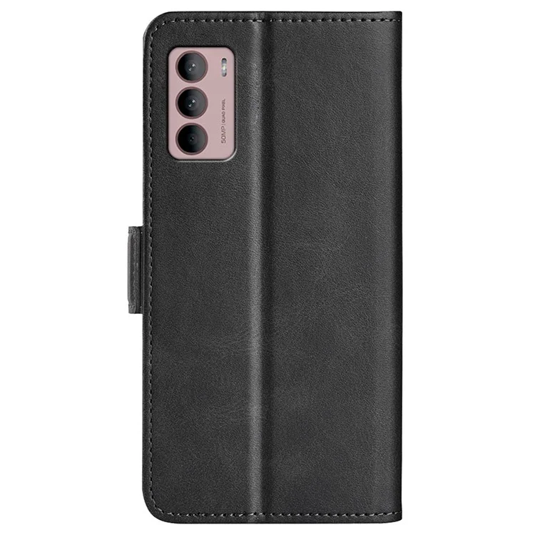 Para Motorola Moto G42 4G Anti-Drop Textured PU Leather Billet Funda de Soporte de Cierre Magnético Doble - Negro