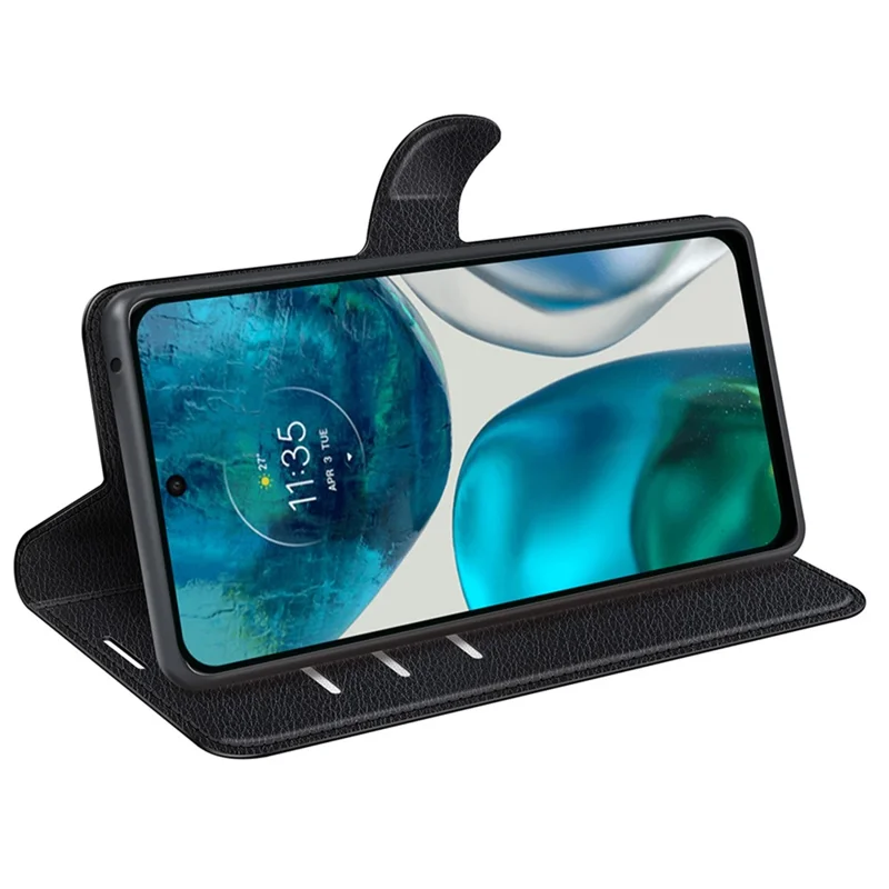 Etui z fakturą litchi dla Motorola Moto G42 4G, składane etui portfelowe z antyrysikującą skórą PU z podstawką ochronne etui na telefon komórkowy - Czarny