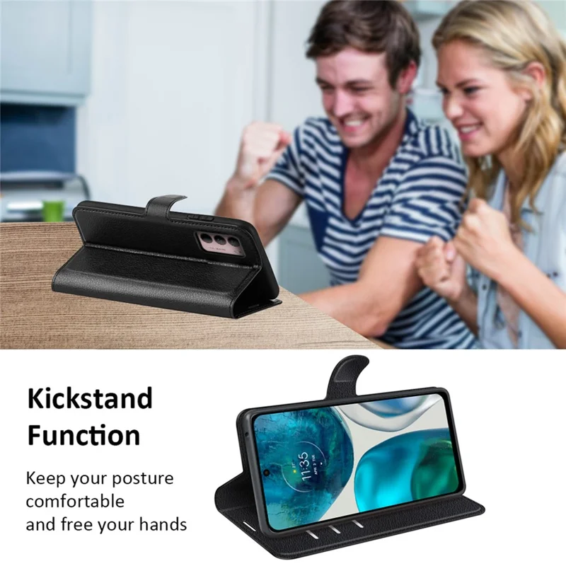 Etui z fakturą litchi dla Motorola Moto G42 4G, składane etui portfelowe z antyrysikującą skórą PU z podstawką ochronne etui na telefon komórkowy - Czarny