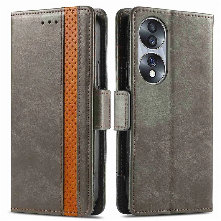 CASENEO 002 Serie Business Style Lederhülle für Honor 70 5G, Standfunktion Wallet Splicing Phone Cover mit RFID-Blockierung - Grau